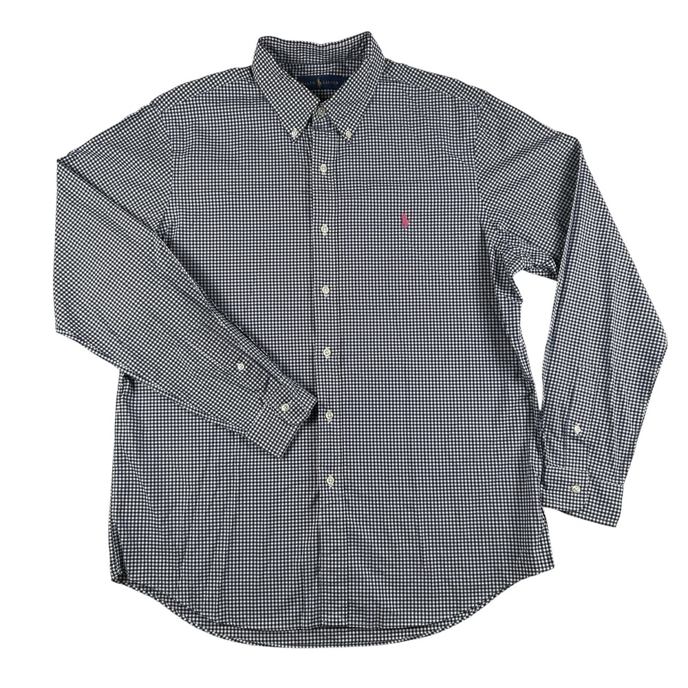 Ralph Lauren Shirt Mens Large Blue Check Long Sleeve Button Down Pony Casual